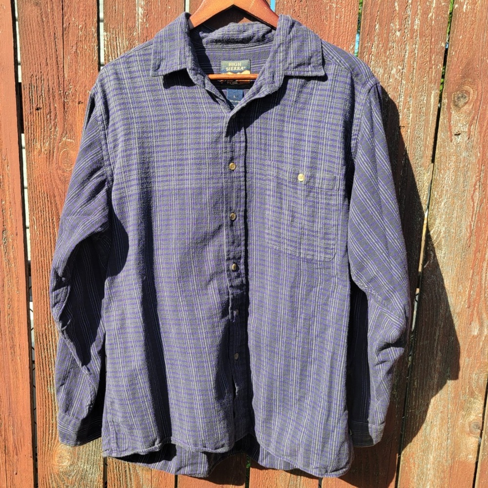 VTG 90s High Sierra Purple Plaid Cotton Lg Sleeve Button Down Grunge Outdoor L